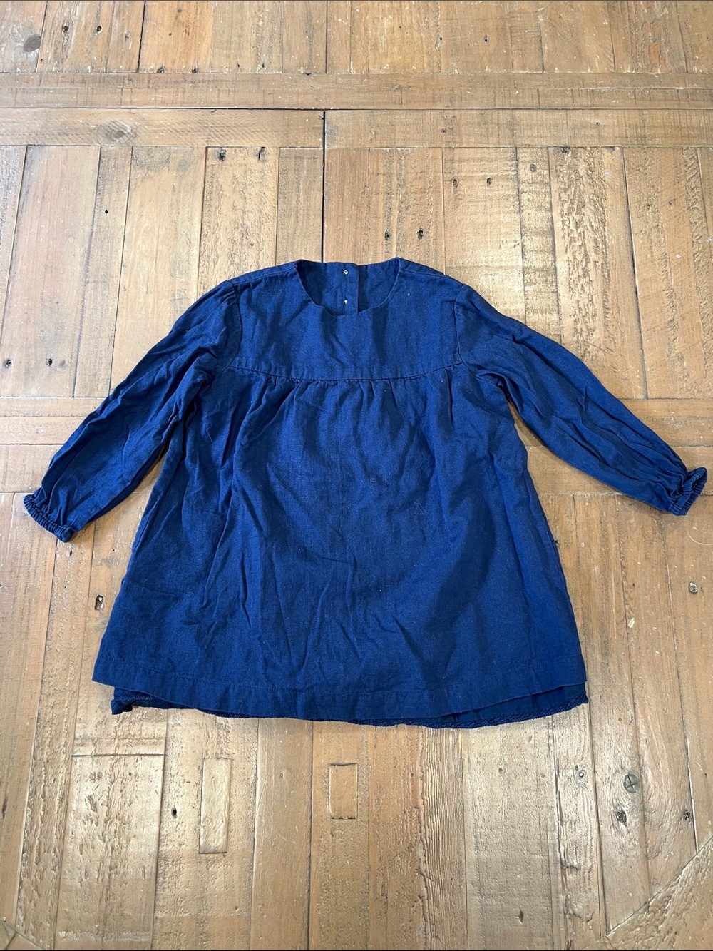 Little cotton clothes blue long sleeve button back linen blend dress 2-3 years